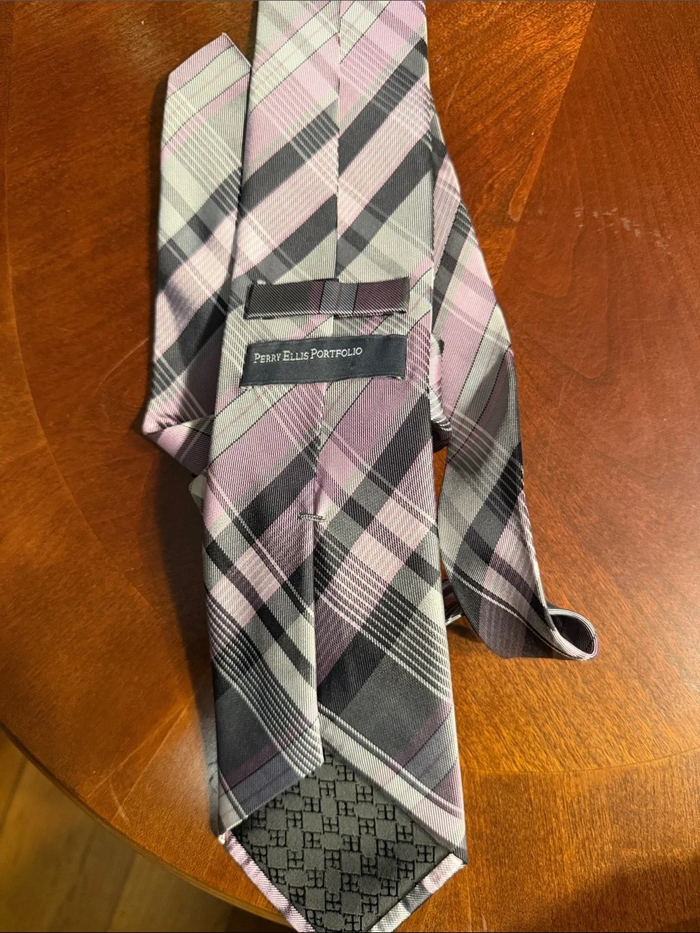Perry Ellis Pink and Gray Plaid Tie
